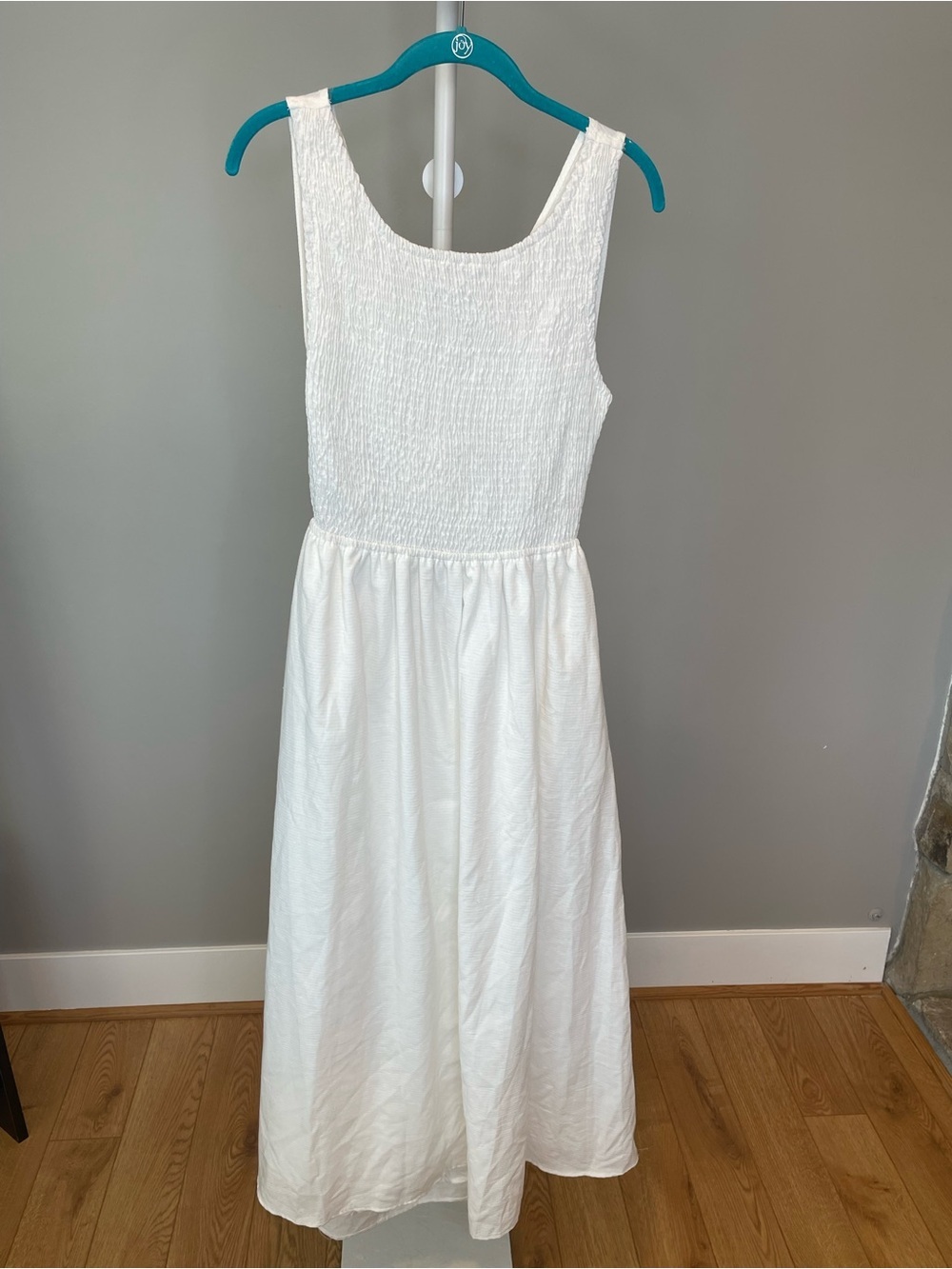 Petal & Pup White Smocked Bodice Maxi Dress w Open Back and Tie Detail